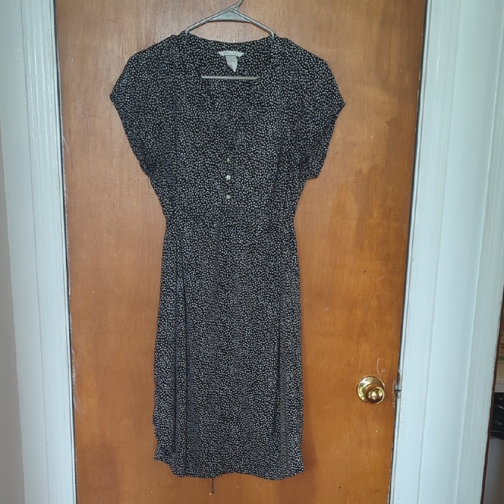 H&M Gray Ruched Wrap Midi Dress with Cap Sleeves